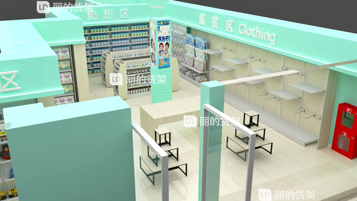 丽的母婴店货架效果图
